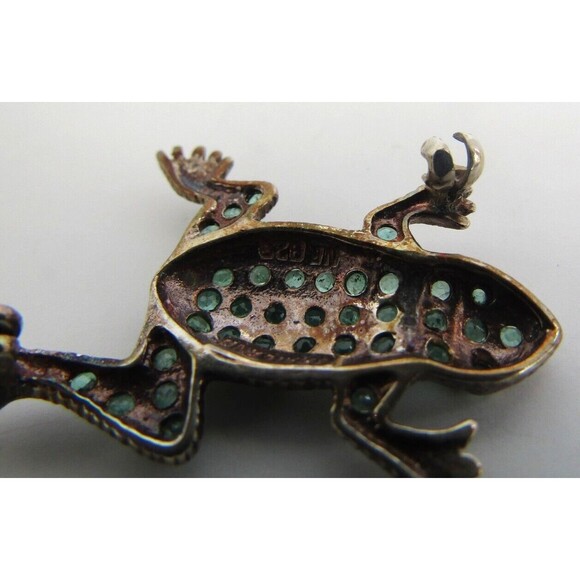 Vintage 925 Sterling Silver Emerald Frog Brooch Pin Thailand - Picture 7 of 9
